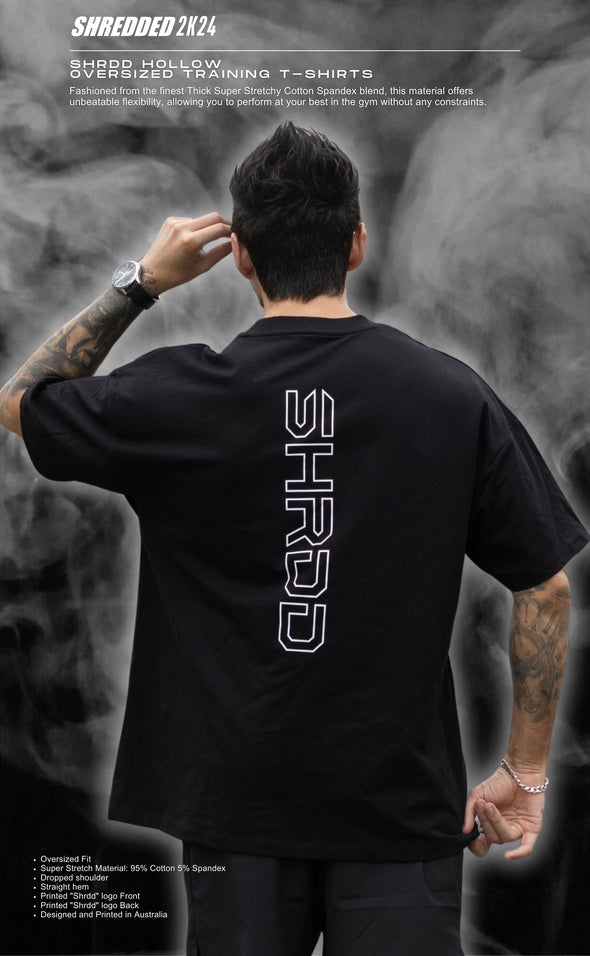 Shrdd Hollow - Pump cover - Oversized Gym T-shirt  - Black / White - Stay Shredded