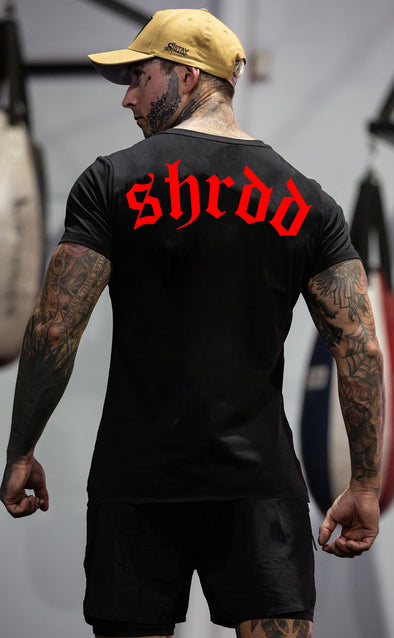 No Guts X No Glory - Fitted Muscle T-shirt - Straight Hem - Black / Red - Stay Shredded