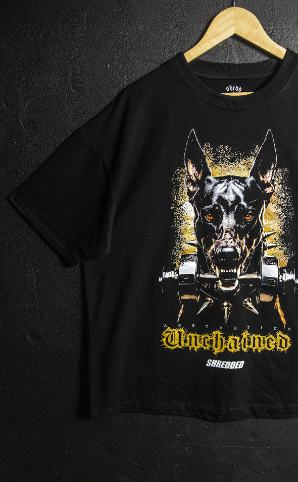 Unchained Doberman- unisex Pump cover - Oversized Gym T-shirt  - Black / Coloured