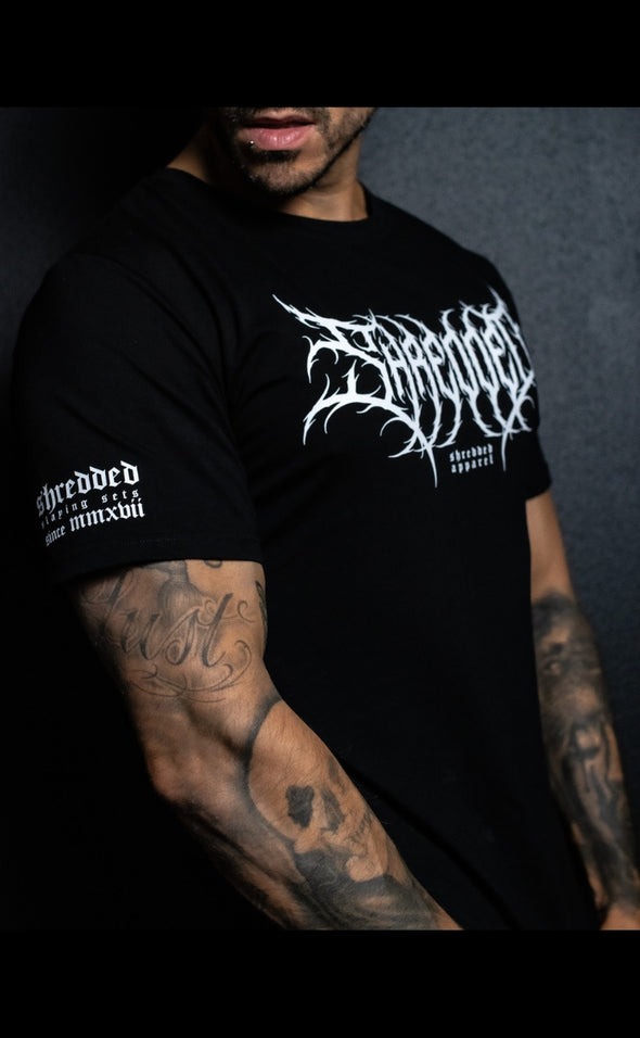 Metal - Fitted Muscle T-shirt - Curved Hem - Black/White - Stay Shredded