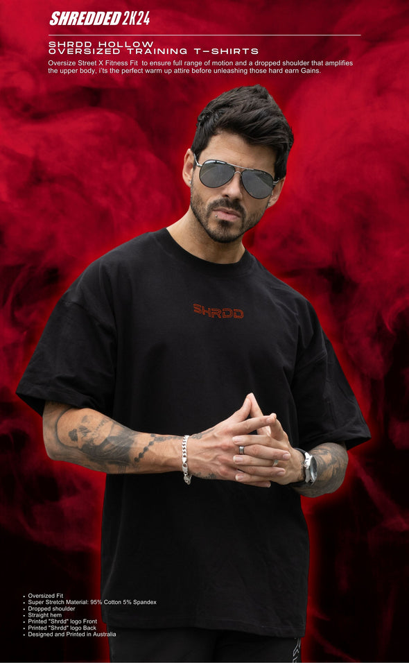 Shrdd Hollow - Pump cover - Oversized Gym T-shirt  - Black / Red - Stay Shredded