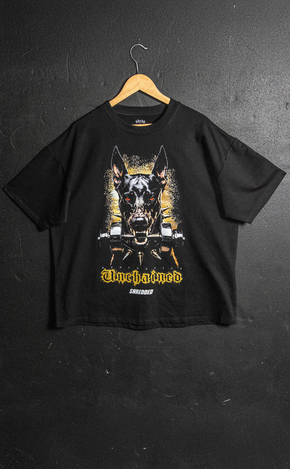 Unchained Doberman- unisex Pump cover - Oversized Gym T-shirt  - Black / Coloured
