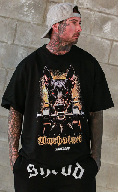 Unchained Doberman- unisex Pump cover - Oversized Gym T-shirt  - Black / Coloured