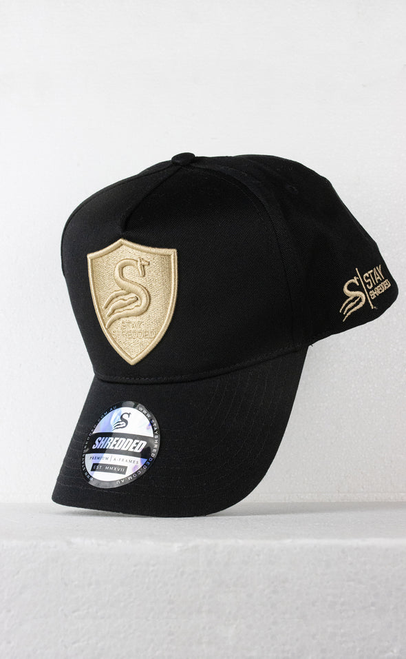 Premium Crest A-Frame Cap - Stealth - Black / Gold - Stay Shredded