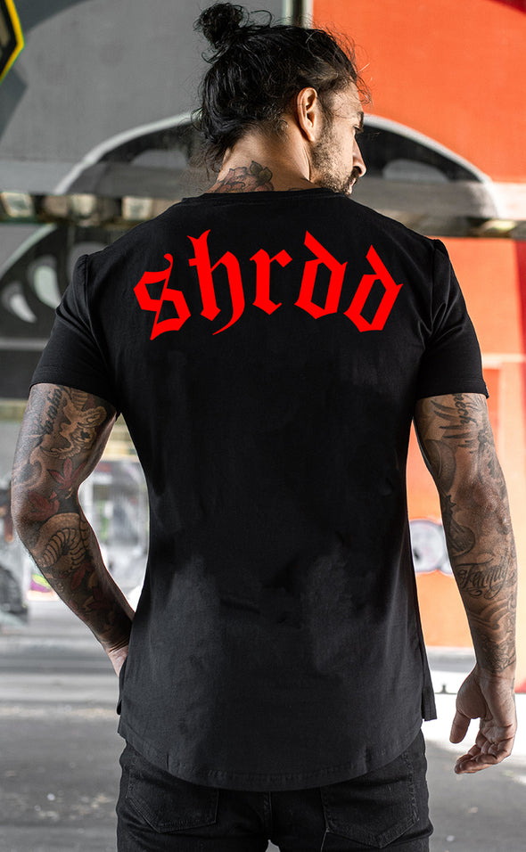 No Guts X No Glory - Fitted Muscle T-shirt - Curved Hem - Black / Red - Stay Shredded