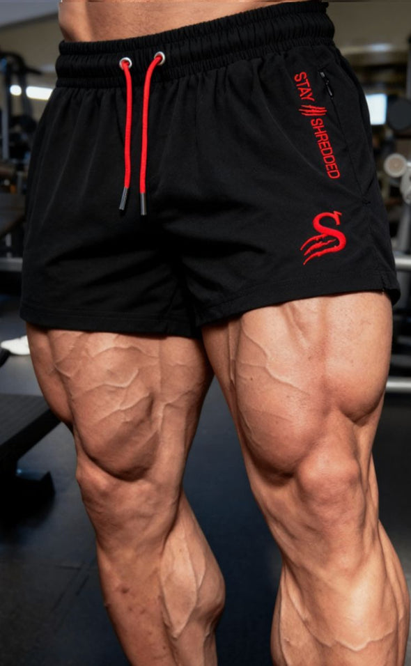 Quads of the Gods Gym Shorts - Premium Lifting Shorts Australia - Black/Red | Stay Shredded