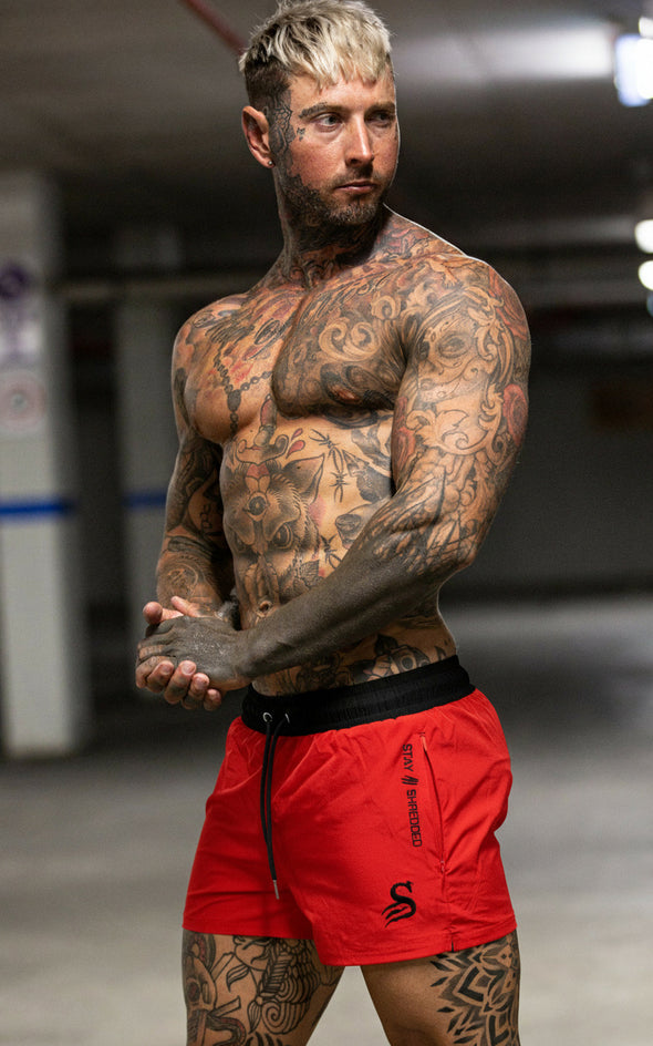 Quads of the Gods | Red Leg Day Shorts | Stay Shredded