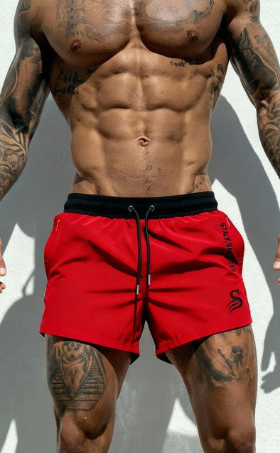 Quads of the Gods Gym Shorts - Premium Lifting Shorts Australia - Red/Black | Stay Shredded