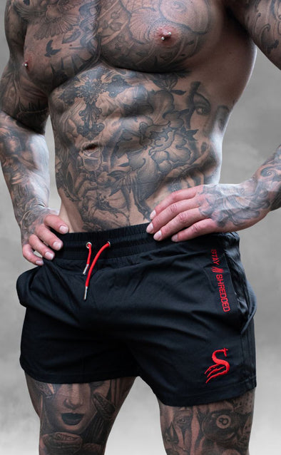 Quads of the Gods | Black/Red Leg Day Shorts | Stay Shredded