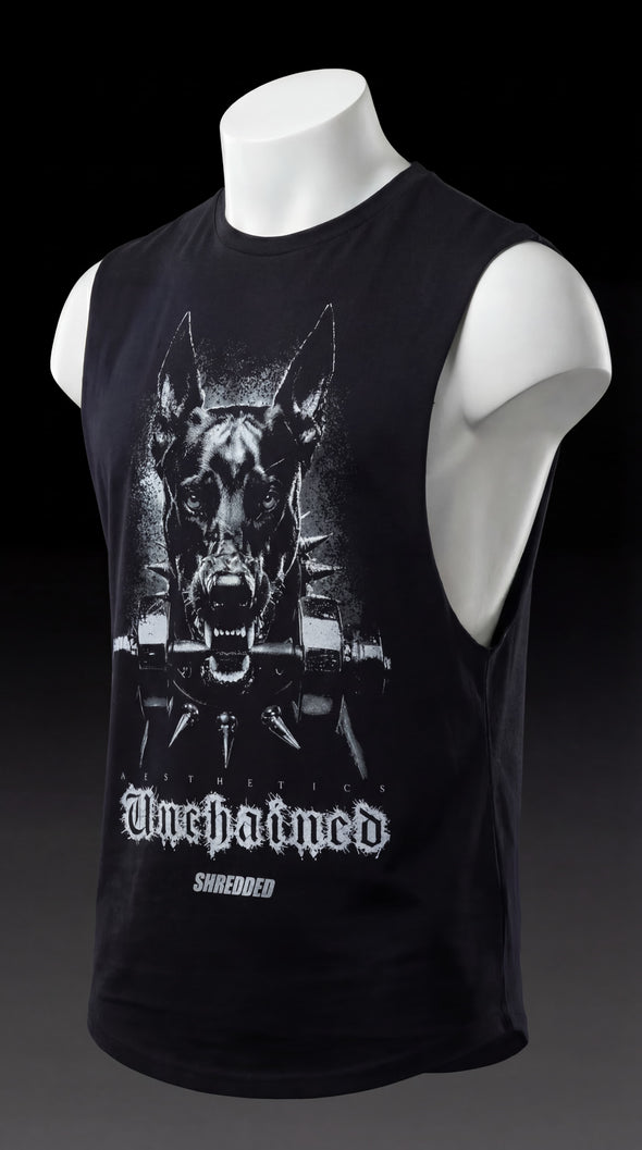 Unchained Doberman Oversized Tank | Men's Gym Singlet Australia | Premium Muscle Tank | Black/White