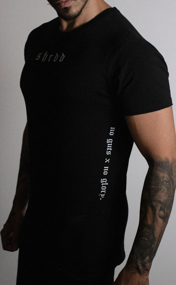 No Guts X No Glory - Fitted Muscle T-shirt - Straight Hem - Black / White - Stay Shredded