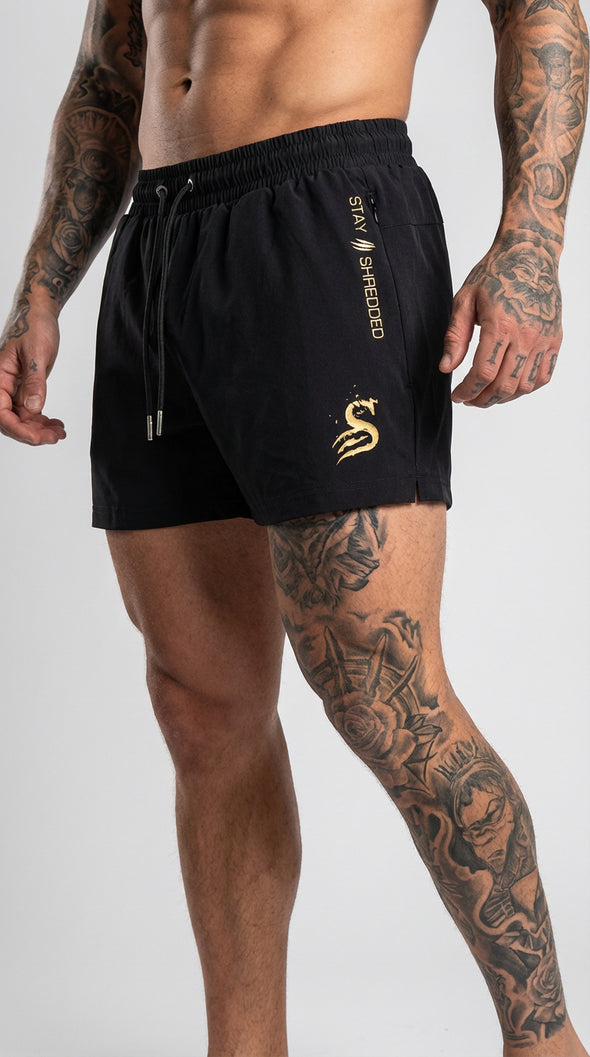 Quads of the Gods Gym Shorts - Premium Lifting Shorts Australia - Black & Gold Exclusive | Stay Shredded
