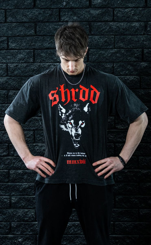 Wolves - Pump cover - Oversized Gym T-shirt  - Acid Wash / Red - Stay Shredded