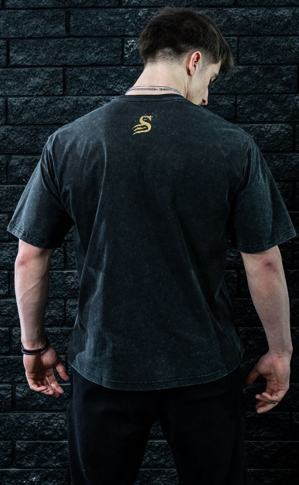 Wolves - Pump cover - Oversized Gym T-shirt  - Acid Wash / Gold - Stay Shredded