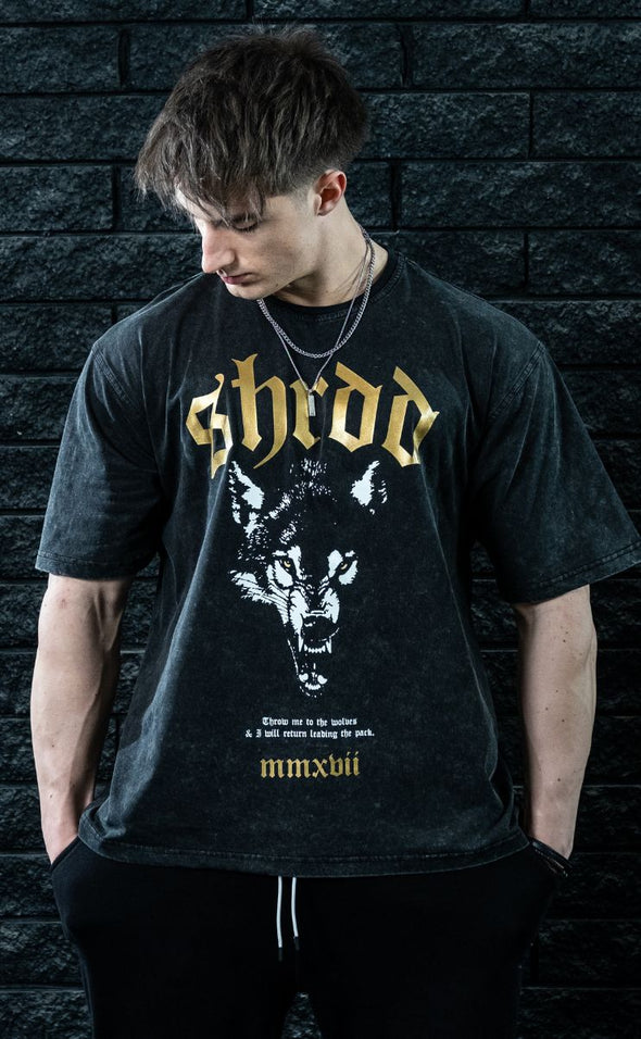 Wolves - Pump cover - Oversized Gym T-shirt  - Acid Wash / Gold