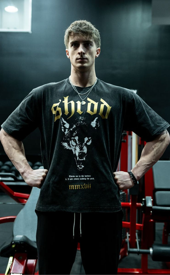 Wolves - Pump cover - Oversized Gym T-shirt  - Acid Wash / Gold - Stay Shredded