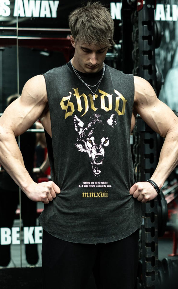 Wolves - Muscle Singlet - Acid Wash / Gold - Stay Shredded