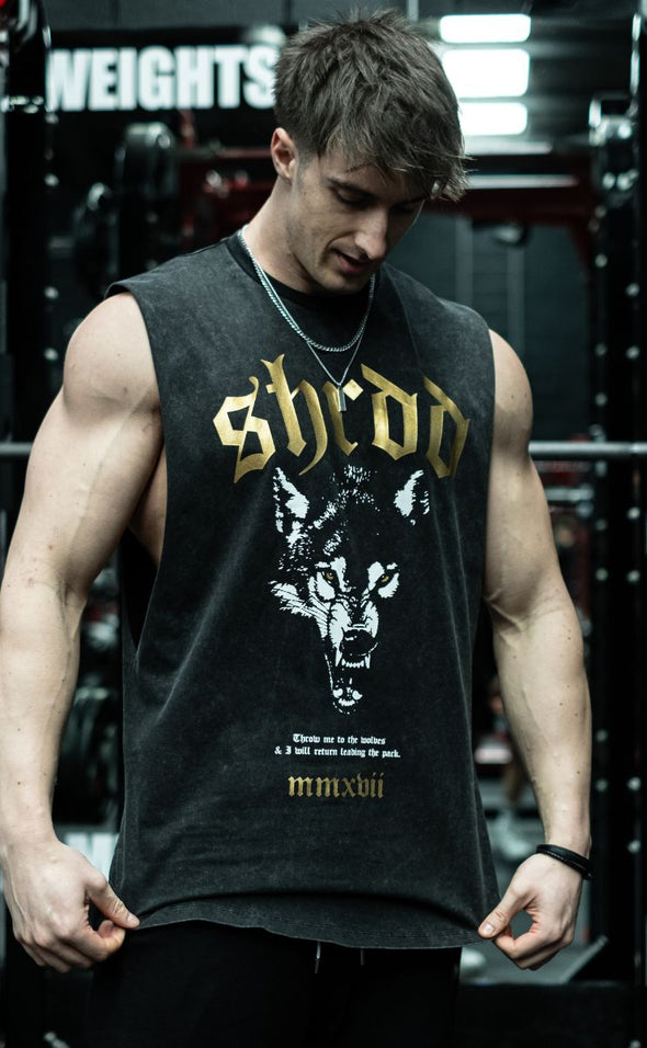 Wolves - Muscle Singlet - Acid Wash / Gold - Stay Shredded