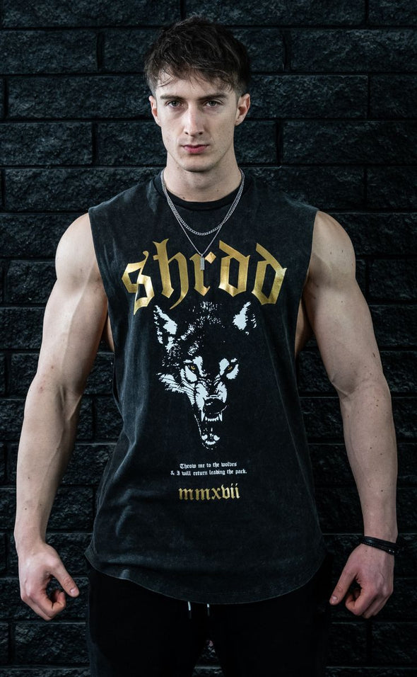 Wolves - Muscle Singlet - Acid Wash / Gold - Stay Shredded