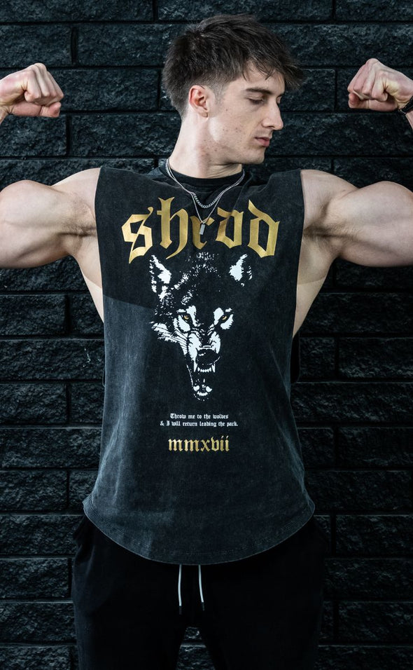 Wolves - Muscle Singlet - Acid Wash / Gold - Stay Shredded