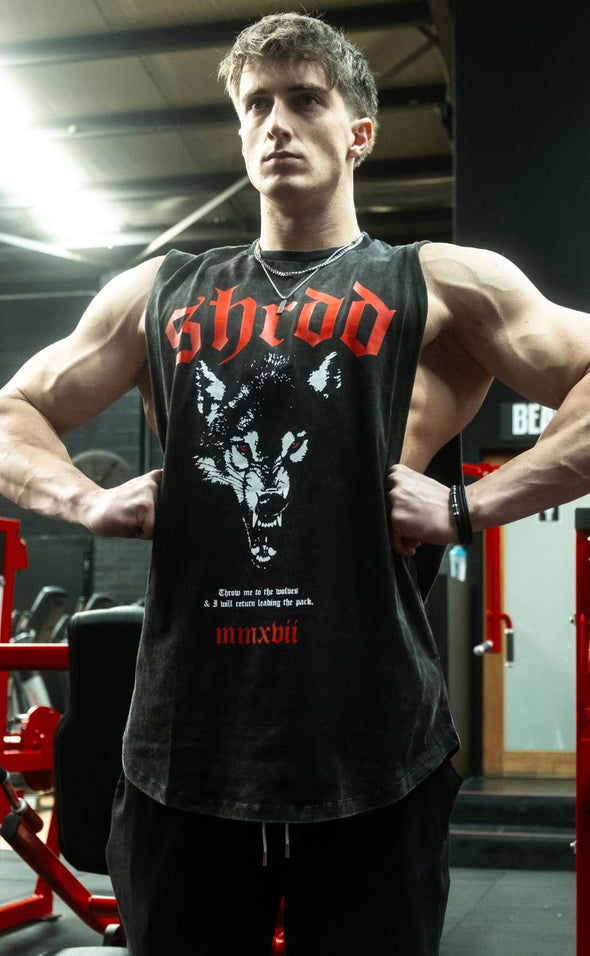 Wolves - Muscle Singlet - Acid Wash / Red - Stay Shredded