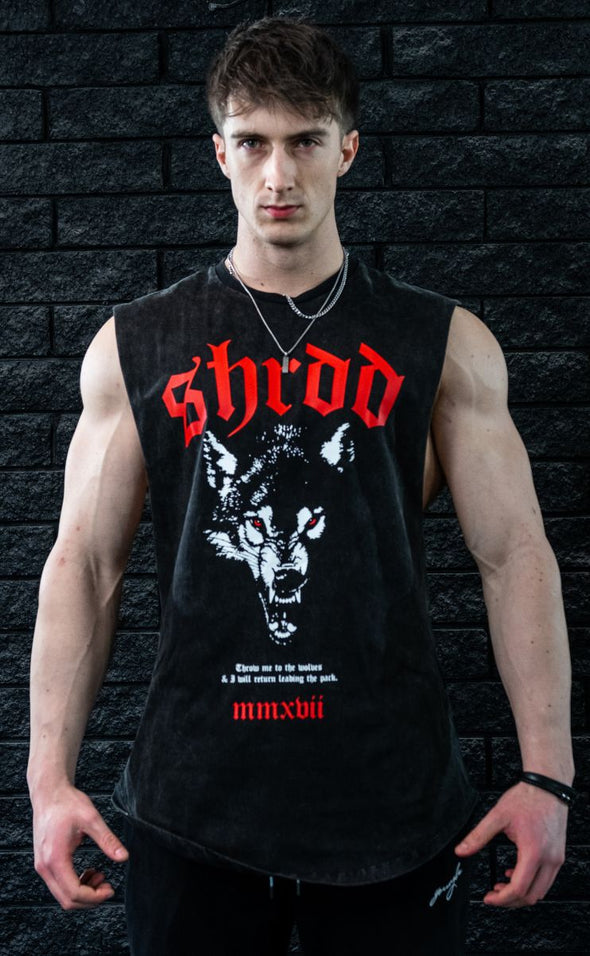 Wolves - Muscle Singlet - Acid Wash / Red - Stay Shredded