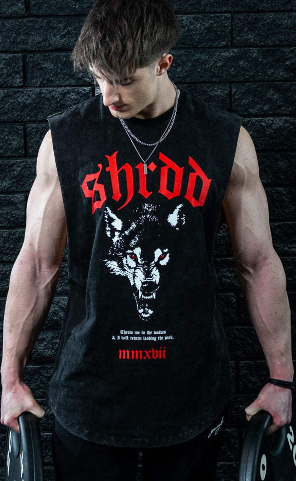 Wolves - Muscle Singlet - Acid Wash / Red - Stay Shredded