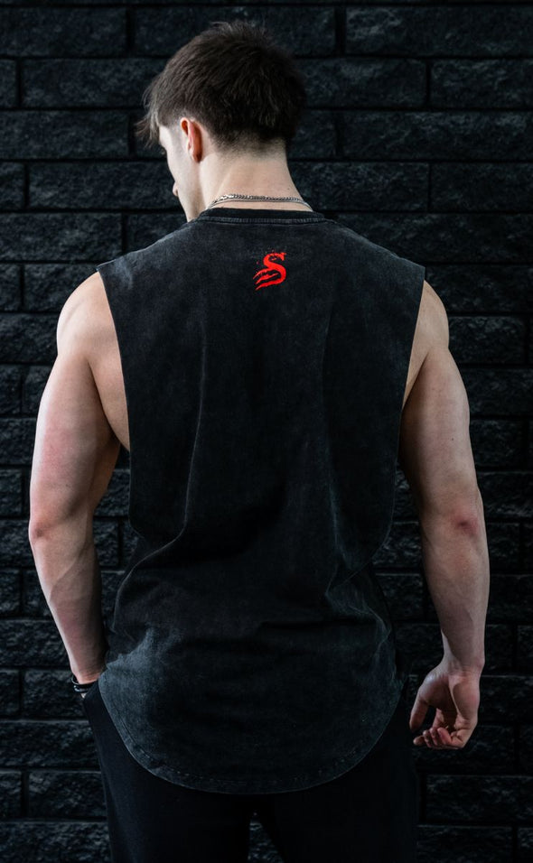 Wolves - Muscle Singlet - Acid Wash / Red - Stay Shredded