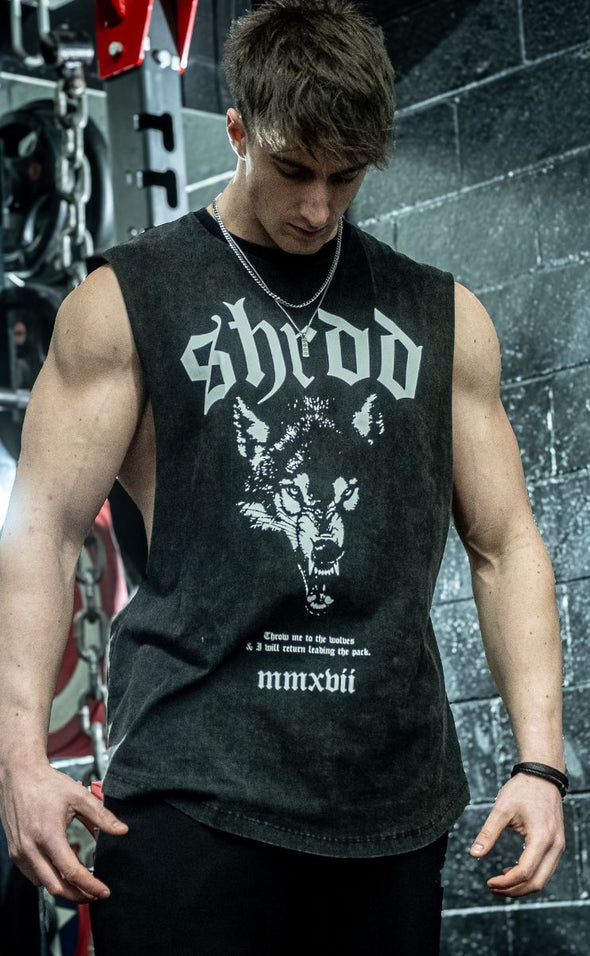 Wolves - Muscle Singlet - Acid Wash / White - Stay Shredded