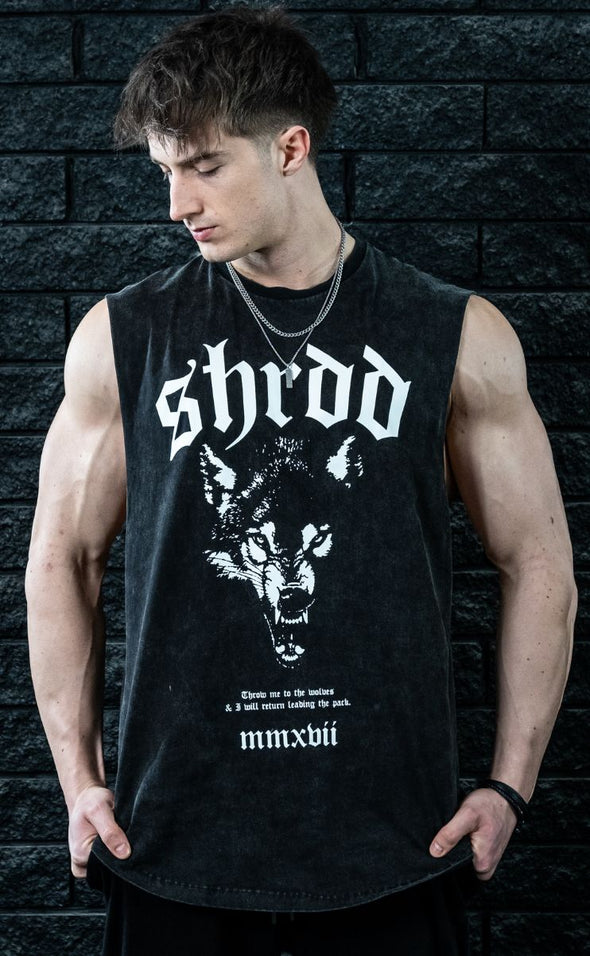 Wolves - Muscle Singlet - Acid Wash / White - Stay Shredded