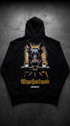 Black gym hoodie back view showing large doberman graphic print - unisex fitness apparel
