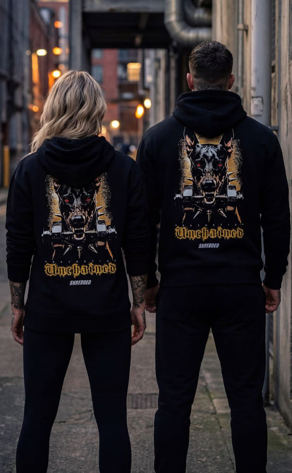 Unchained Doberman Hoodie - UniSex - Black / Coloured