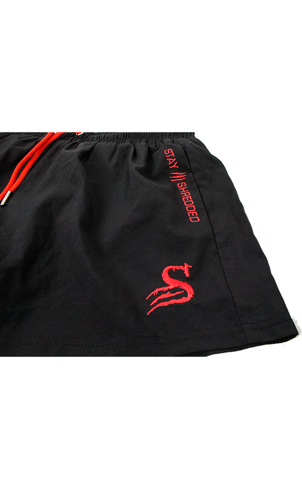 Quads of the Gods Lifting Shorts - BLACK WIDOW- BLACK/RED - Stay Shredded